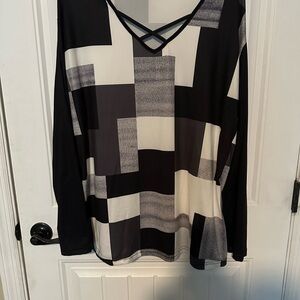 Chic Black, Grey, and White Long Sleeve Women's Top